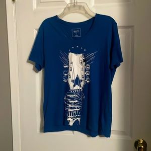 Women Large Blue Short Sleeve T-shirt Converse shoe logo